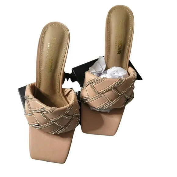 FASHION NOVA SIZE 7 SQUARE TOE Braided Slide Dress Sandals EMBELLISHMENTS Nude - Picture 2 of 6